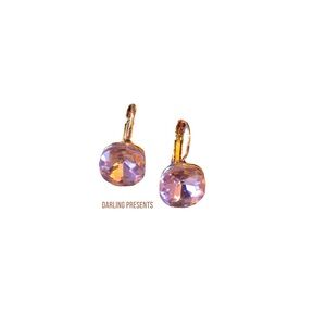 Crystal Gemstone Drop Earrings Women Color Lilac